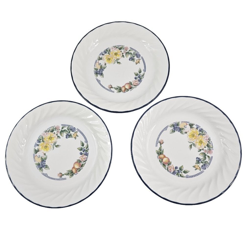 Corelle Corning USA Orchard Rose Floral Center Salad Luncheon Plates - Set of 3